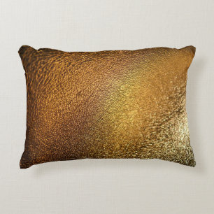 Elegant Golden Glossy Leather Texture Accent Pillow
