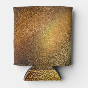 Elegant Golden Glossy Leather Texture Can Cooler