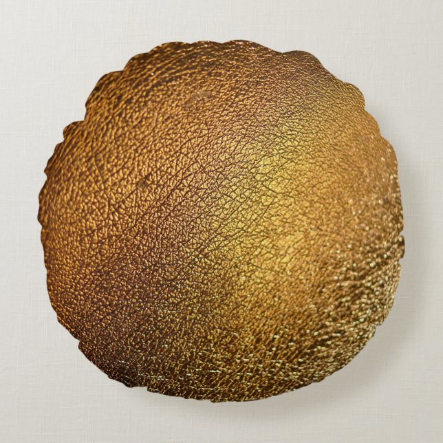 Elegant Golden Glossy Leather Texture Round Pillow (Front)