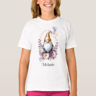 Elegant Golden Gnome in Floral Bouquet T-Shirt