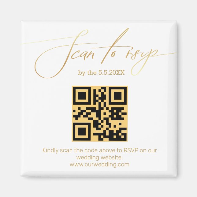 elegant golden handwriting rsvp qr code wedding   magnet (Front)