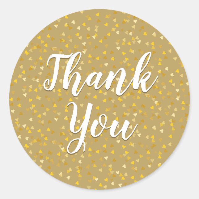 Elegant Golden Hearts Thank You Classic Round Sticker (Front)