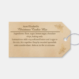 Elegant Golden Holly Christmas Cookie Mix Beige Gift Tags