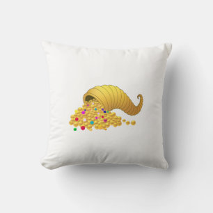 Elegant Golden Horn of Plenty Throw Pillow
