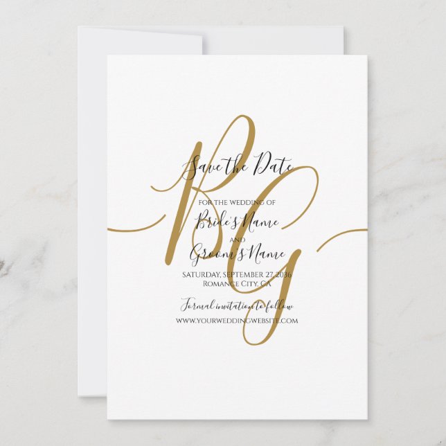 Elegant Golden Initials Wedding Save The Date (Front)