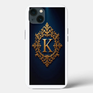 Elegant Golden K Letter Monogram iPhone 13 Case