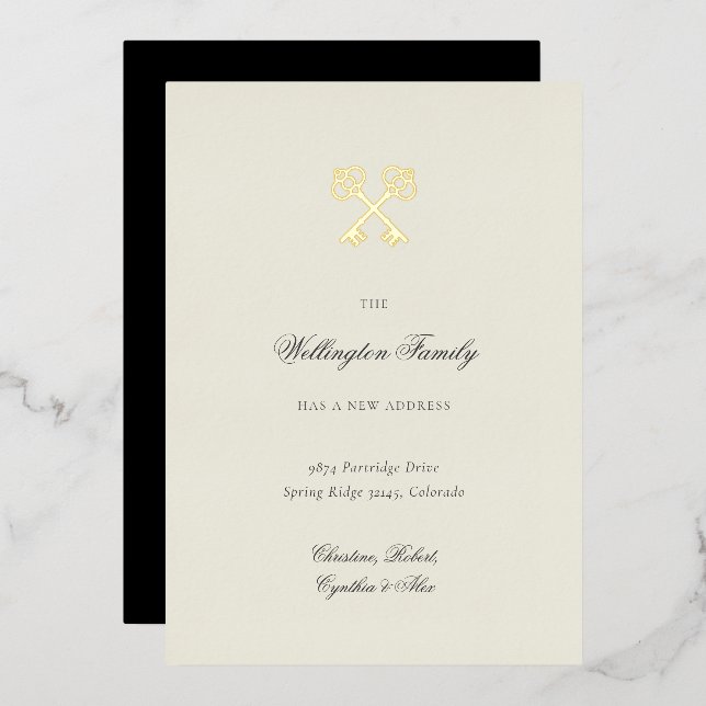 Elegant Golden Key New Address Moving Annoucement (Front/Back)