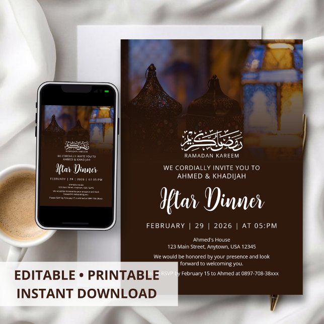 Elegant Golden Lantern Ramadan Iftar Dinner Invitation (Creator Uploaded)