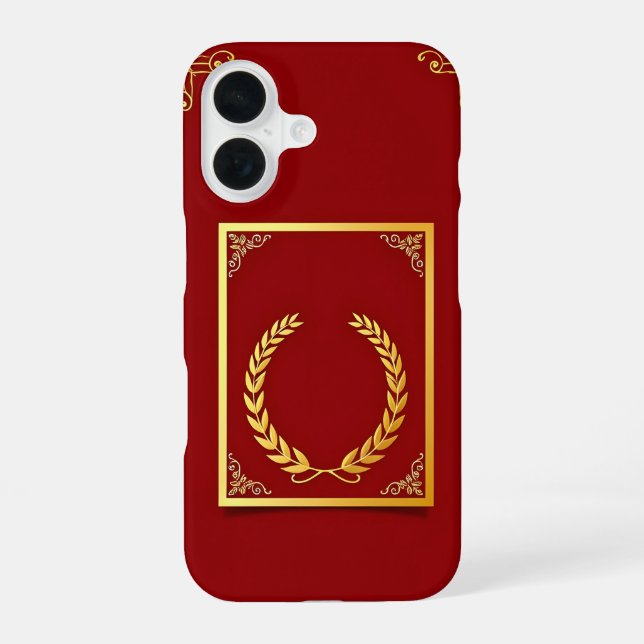 Elegant Golden Laurel in Rectangular Frame iPhone 16 Case (Back)