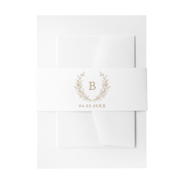 Elegant Golden Laurel Wreath Wedding Monogram Invitation Belly Band (Front Example)