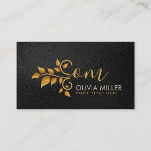 Elegant Golden Leaf swirl Monogram Business Card