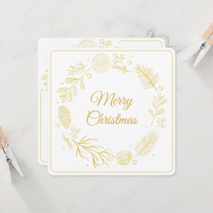 Elegant Golden Leaves & Berries Christmas square Invitation