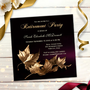 Elegant Golden Leaves Retirement Party Invitation