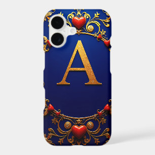 Elegant Golden Letter A Surrounded by Hearts