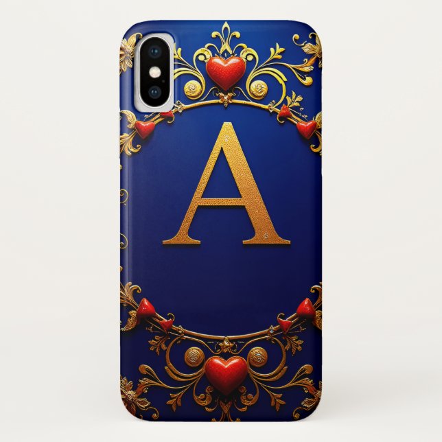 Elegant Golden Letter A Surrounded by Hearts Case-Mate iPhone Case (Back)