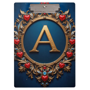 Elegant Golden Letter A Surrounded by Hearts Clipboard