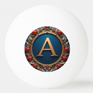 Elegant Golden Letter A Surrounded by Hearts Ping Pong Ball