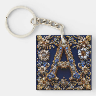 Elegant Golden Letter "A" With Ornate Floral Decor Keychain