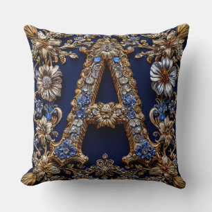 Elegant Golden Letter "A" With Ornate Floral Decor Throw Pillow