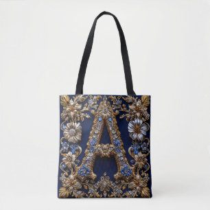 Elegant Golden Letter "A" With Ornate Floral Decor Tote Bag