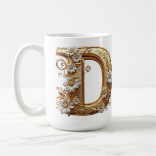 Elegant Golden Letter D With Floral Design Coffee Mug