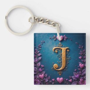 Elegant Golden Letter J Inspired by Love and Natur Keychain