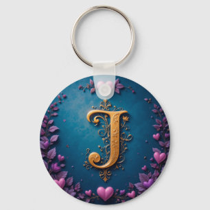Elegant Golden Letter J Inspired by Love and Natur Keychain