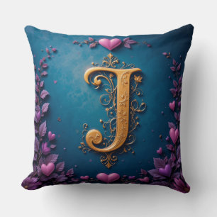 Elegant Golden Letter J Inspired by Love and Natur Throw Pillow