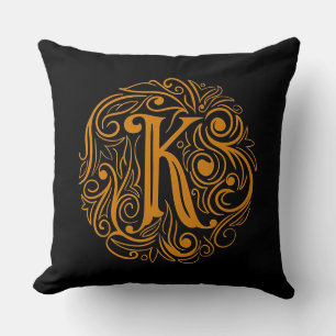 Elegant Golden Letter K Throw Pillow