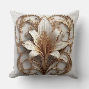 Elegant Golden Lily White Ornamental Design Throw Pillow