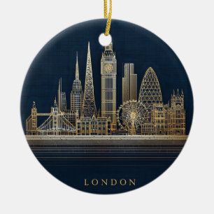 Elegant Golden London City Skyline Illustration Ceramic Ornament