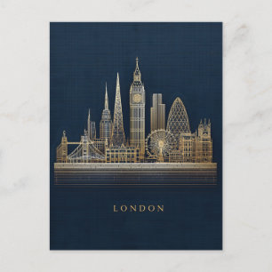 Elegant Golden London City Skyline Illustration Holiday Postcard