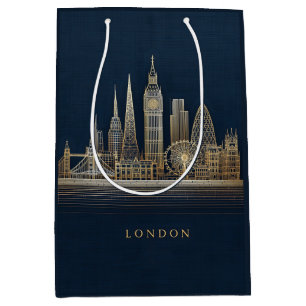 Elegant Golden London City Skyline Illustration Medium Gift Bag