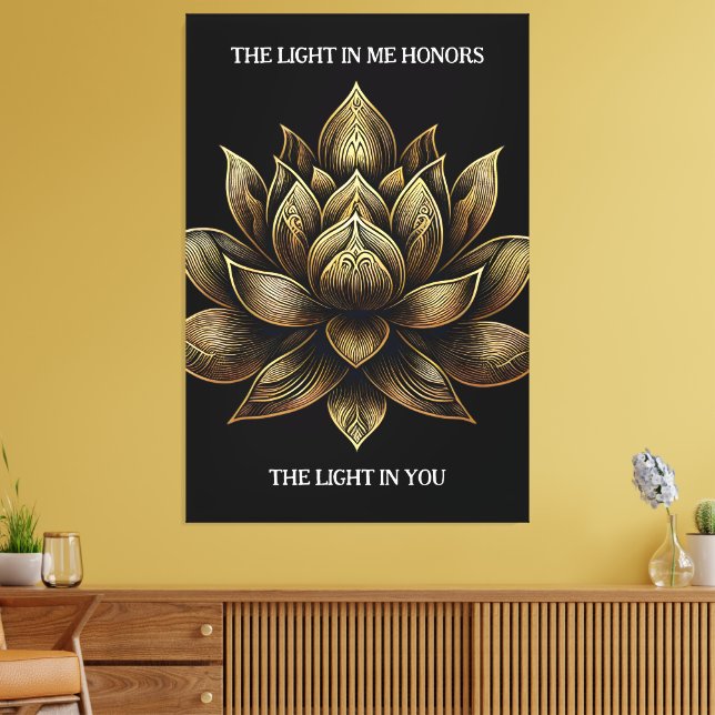 Elegant Golden Lotus Flower The Light in Me ... Canvas Print (Insitu(LivingRoom))