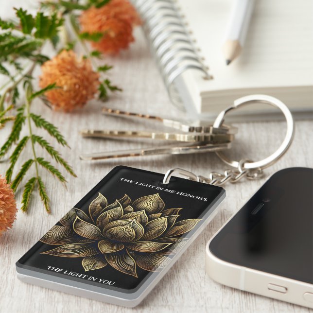 Elegant Golden Lotus Flower The Light in Me ... Keychain (Front Right)
