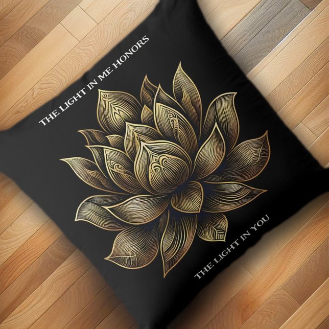Elegant Golden Lotus Flower The Light in Me ... Throw Pillow (Golden Lotus Yoga Throw Pillow Cover Photo)