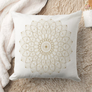 Elegant Golden Mandala – Large Circular Digital  Throw Pillow