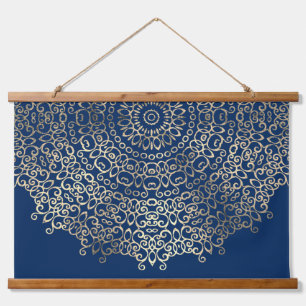 Elegant Golden Mandala Trippy Psychedelic Hippie Hanging Tapestry