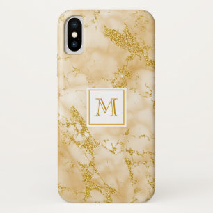 Elegant Golden Marble Monogram Faux Gold Glitter Case-Mate iPhone Case
