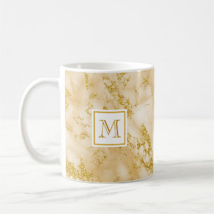 Elegant Golden Marble Monogram Faux Gold Glitter Coffee Mug