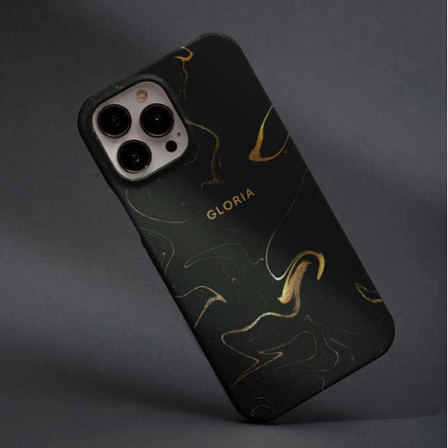 Elegant Golden Marble on Black Effect Custom Name Case-Mate iPhone Case (Creator Uploaded)