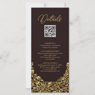 Elegant Golden Maroon QR Code Wedding Detail Card