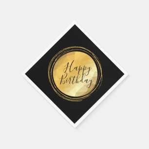 Elegant golden metallic and black happy birthday napkin