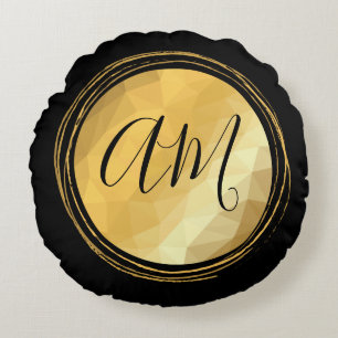 Elegant golden metallic festive initial letters round pillow