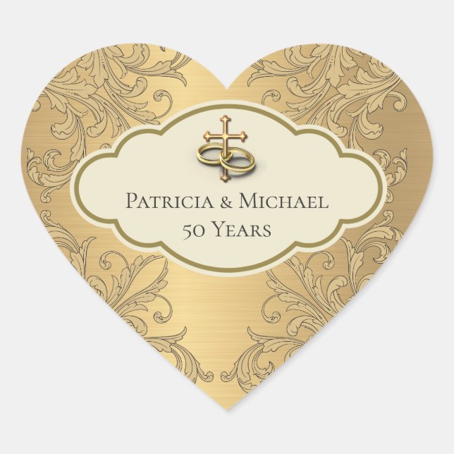 Elegant Golden Metallic Gold Leaf Heart Design Sticker (Front)