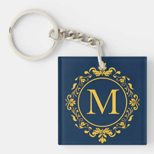 Elegant Golden Monogram Design Keychain