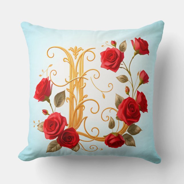 Elegant Golden Monogram Frame Throw Pillow (Front)