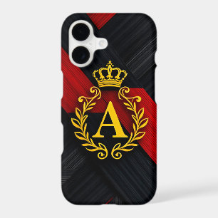 Elegant Golden Monogram on Black and Red