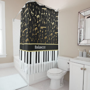 Elegant golden music notes piano keys
