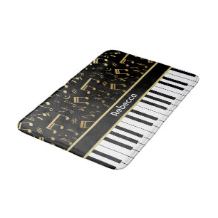 Elegant golden music notes piano keys bath mat